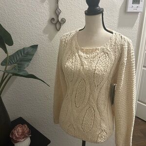 Mystree Cream Cable Knit Crew Neck Sweater - NWT